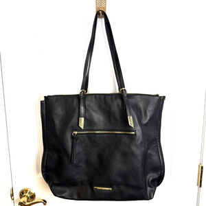 Steve Madden Black Pebbled Leather Tote Purse Zip Pocket Shoulder Work Everyday